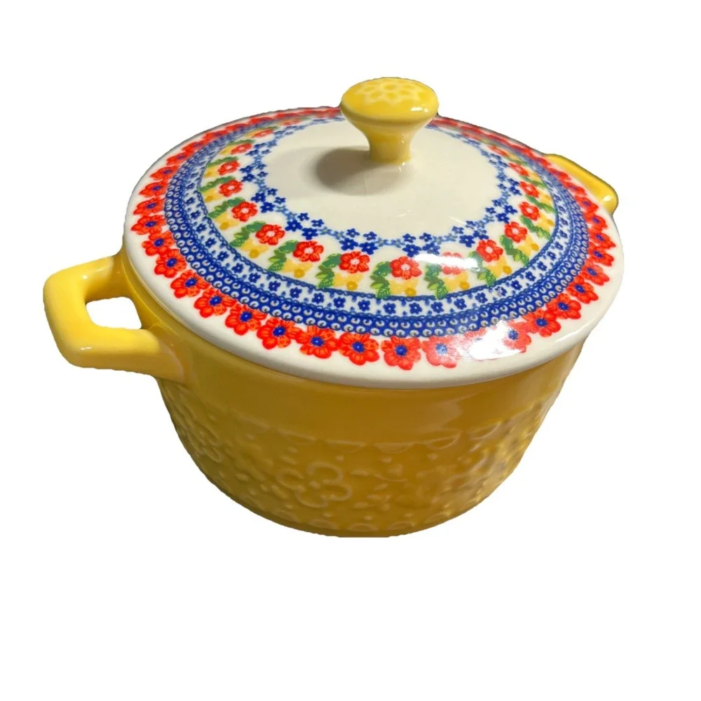 Pioneer Woman Mini CasseroleDish W/Lid Dazzling Dahlias Yellow Stoneware 2018DMT